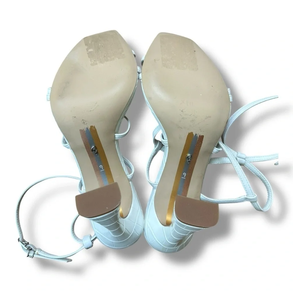 Sam Edelman Lela White Faux Leather Strappy Heeled Sandals | Women’s Size 9